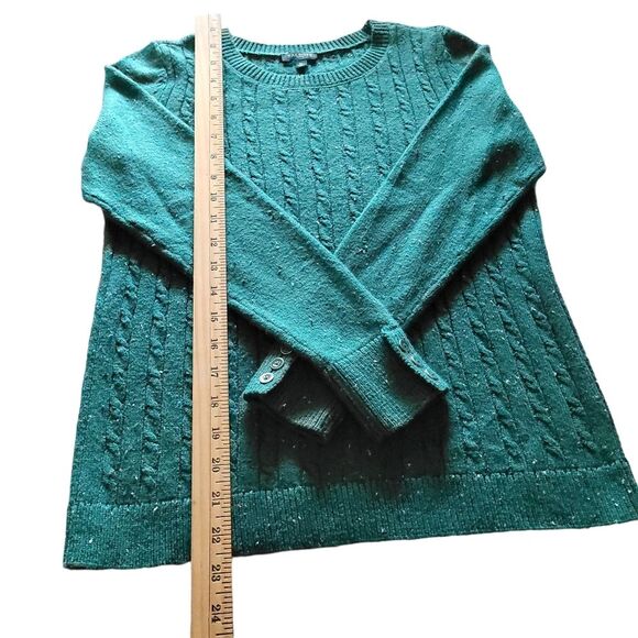 Talbots Cable Knit Confetti Flecked Green Pullover Sweater Women's Small petite - Picture 9 of 10